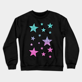 Pink Teal Ombre Faux Glitter Stars Crewneck Sweatshirt